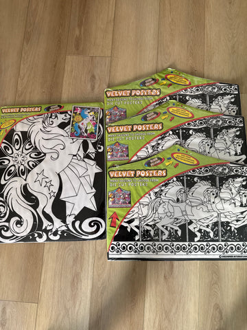 VELVET POSTERS to color. Set of 4.  Lg size 16x20 Nice activity when kids are over for a play date! Arts-Crafts-Hobbies
